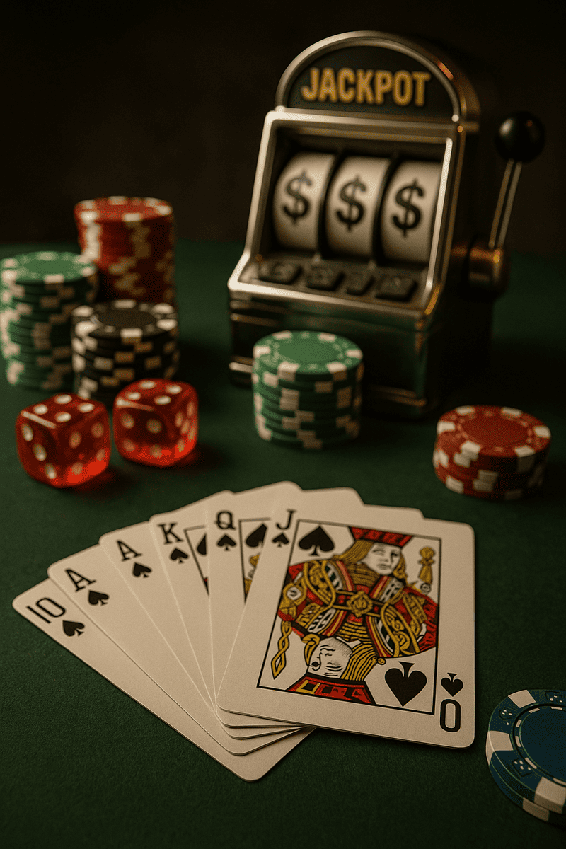 Speelkaarten, fiches en gokkast bij Vipzino Casino